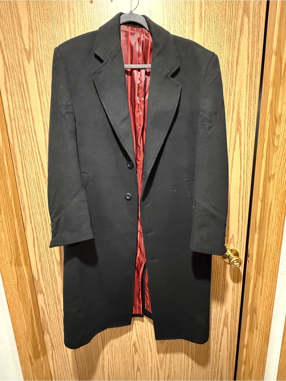 Men's Black Trench Coat with Red Lining